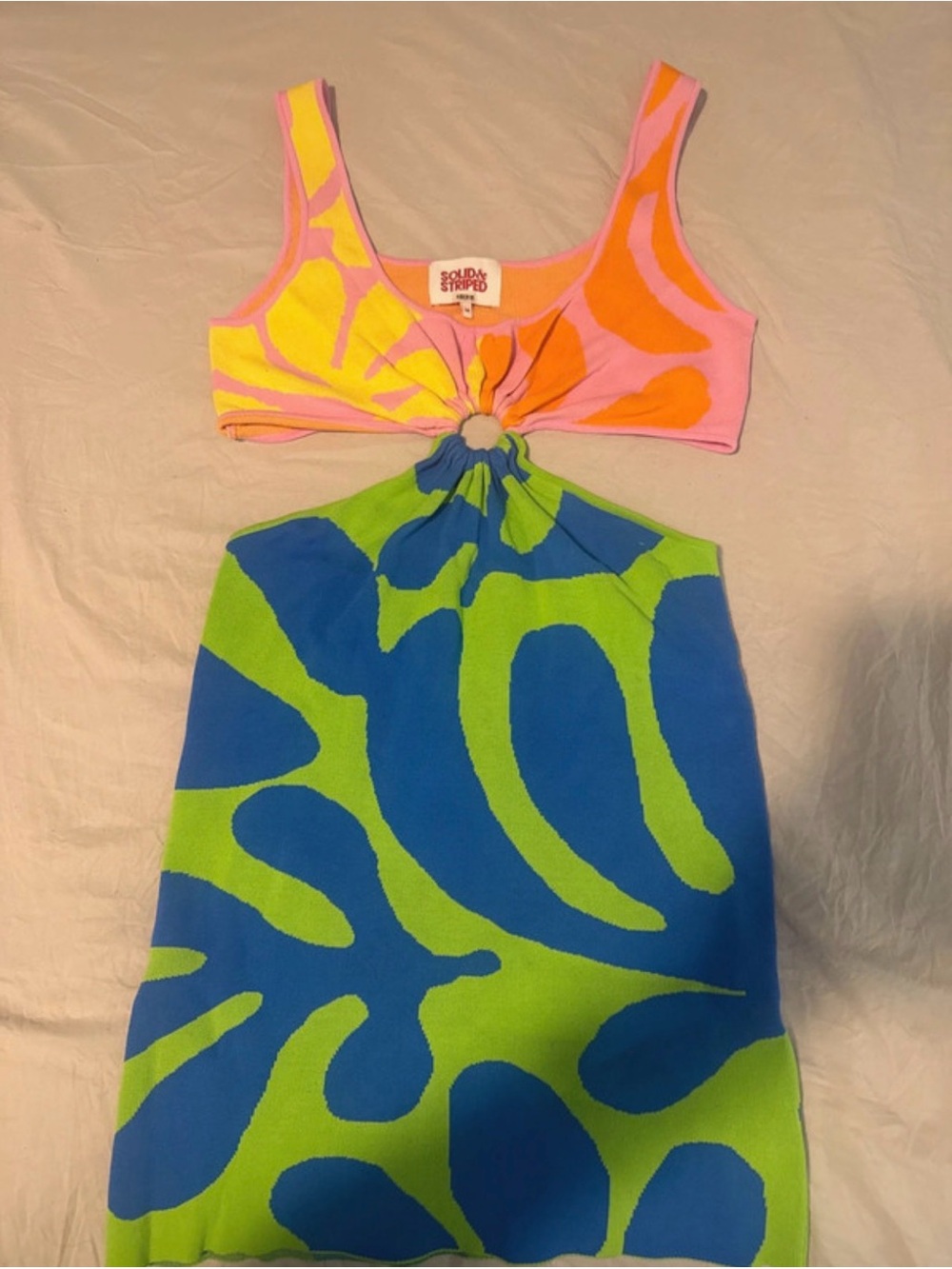 SOLID & STRIPED Pink Orange and Blue Green Cutout Tank Dress